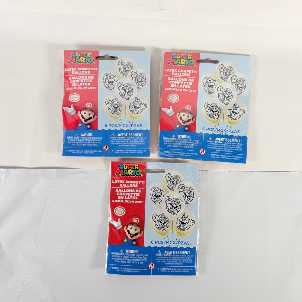 Amscan Super Mario Bros‎ 12" Latex Confetti Balloons 3 Packs 18 Total Birthday